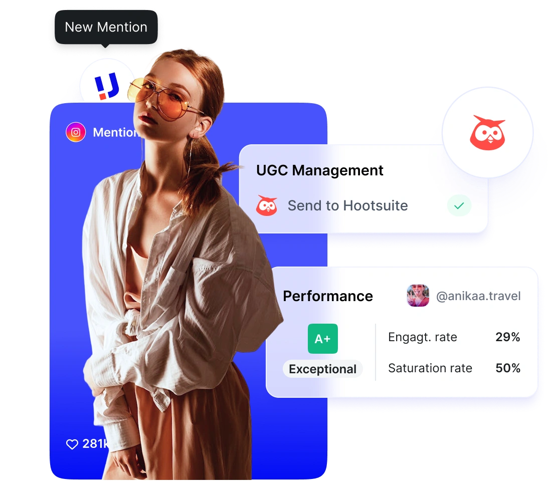 Illustration of how to use the Hootsuite integration within Upfluence for UGC Content and Social listening