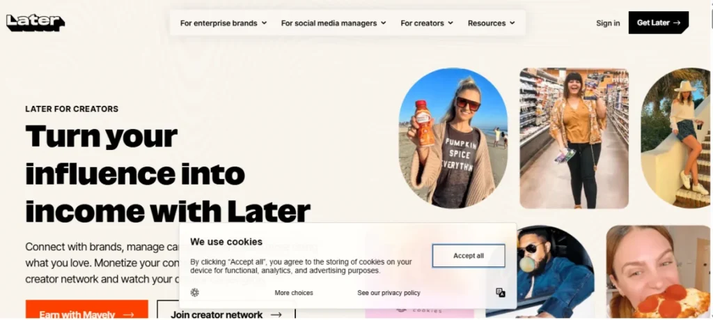 Later Influencer Homepage